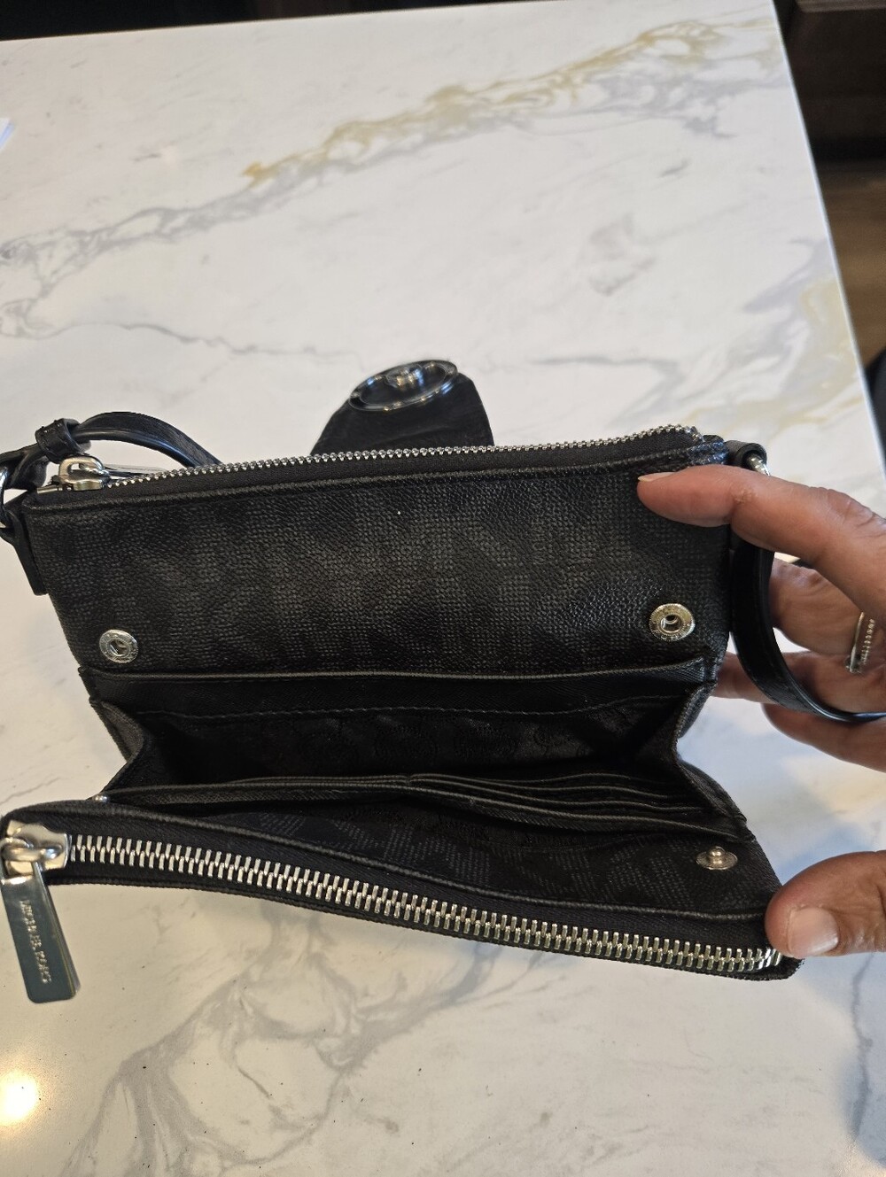 Michael Kors Black and Gunmetal Signature MK Crossbody Bag - Picture 2 of 7